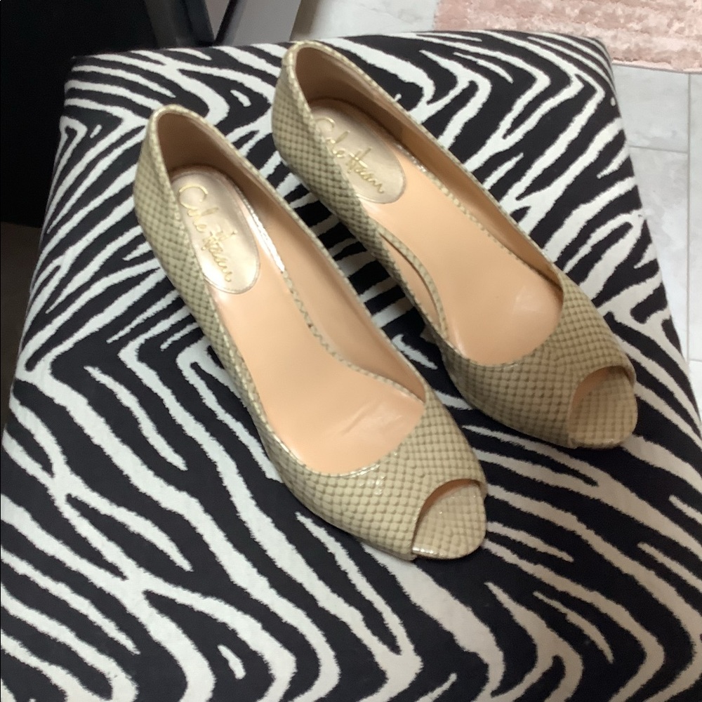 Snakeskin pattern peep-toe heel